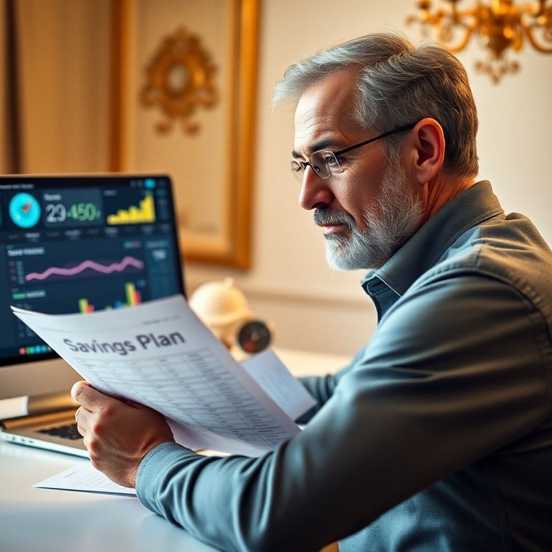 Klient prohlíží plán penzijního spoření u pracovního stolu